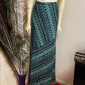 Matty M Black and Teal Geometric Pencil Skirt